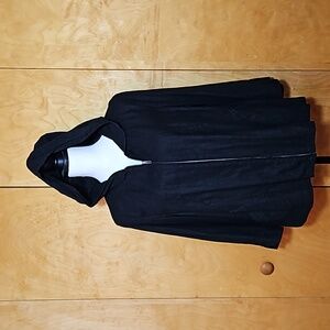 Coldwater Creek Linen Jacket Hoodie ¾ Sleeves Full Zip Front Pockets Black M